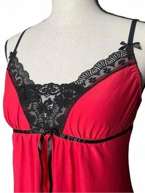 Linea Donatella Red Chemise with Black Lace Trim